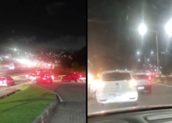 Após relatos de arrastão, trânsito fica congestionado na BR-324