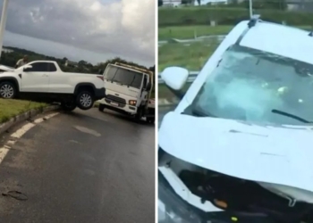 Carro perde controle e bate em poste na Estrada do Derba
