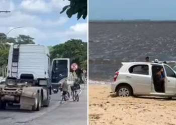 Carro invade faixa de areia em Porto Seguro