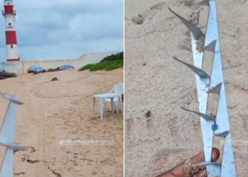 Corredor encontra objeto perfurante na areia de famosa praia de Salvador e faz alerta: ‘Coisa de gente perversa’.